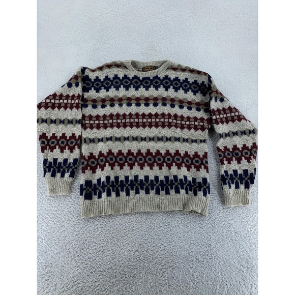 Vintage Eddie Bauer Sweater Mens S/M Gray Wool Blend Geometric Pattern USA 90s